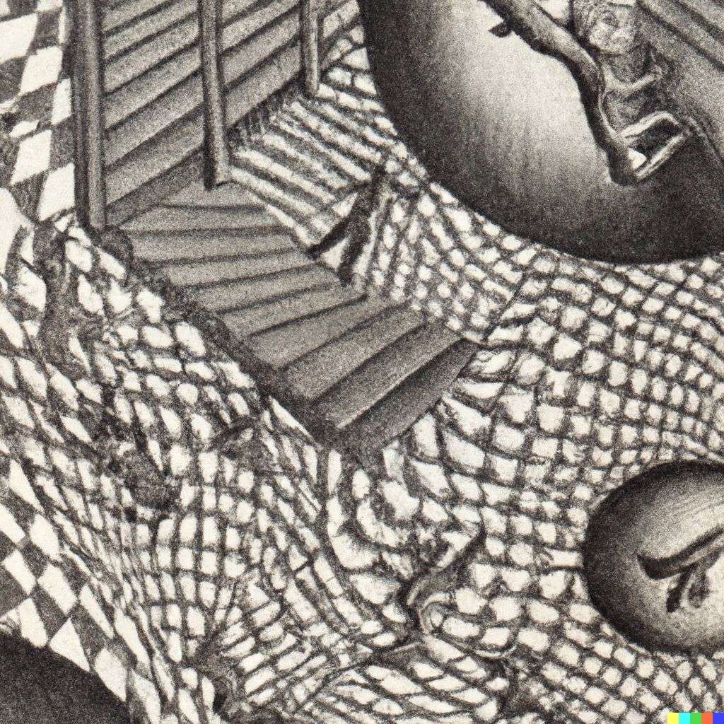 the discovery of gravity, lithography by Escher